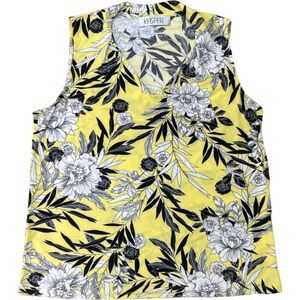 NWOT KASPER Yellow Floral Print suit Sleeveless jersey Blouse top size S